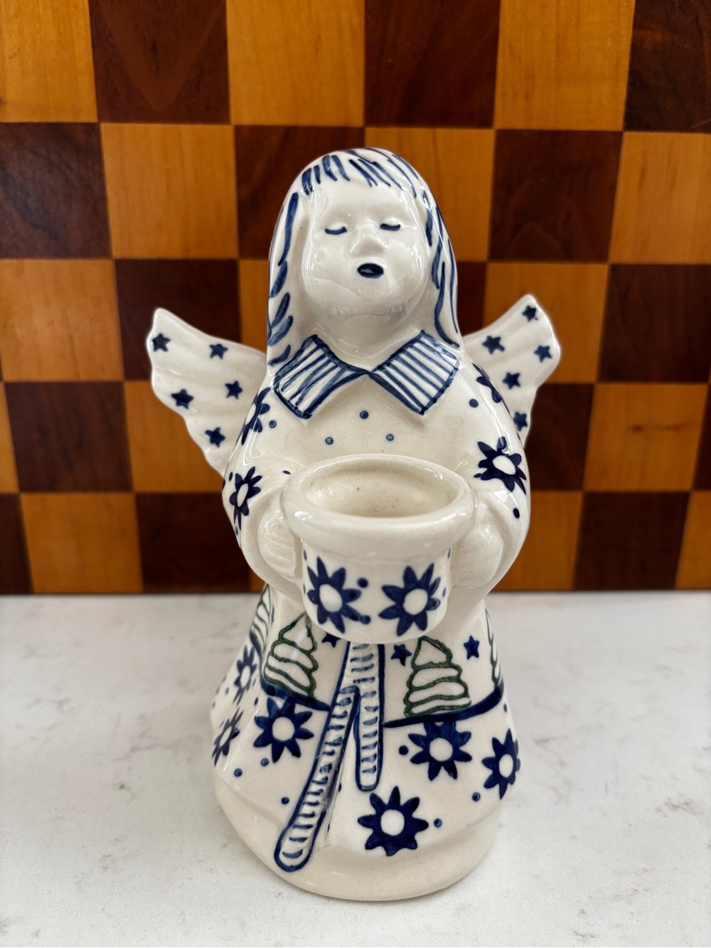 Poland Pottery Wiza Boleslawiec Angel Candle Holder 7"